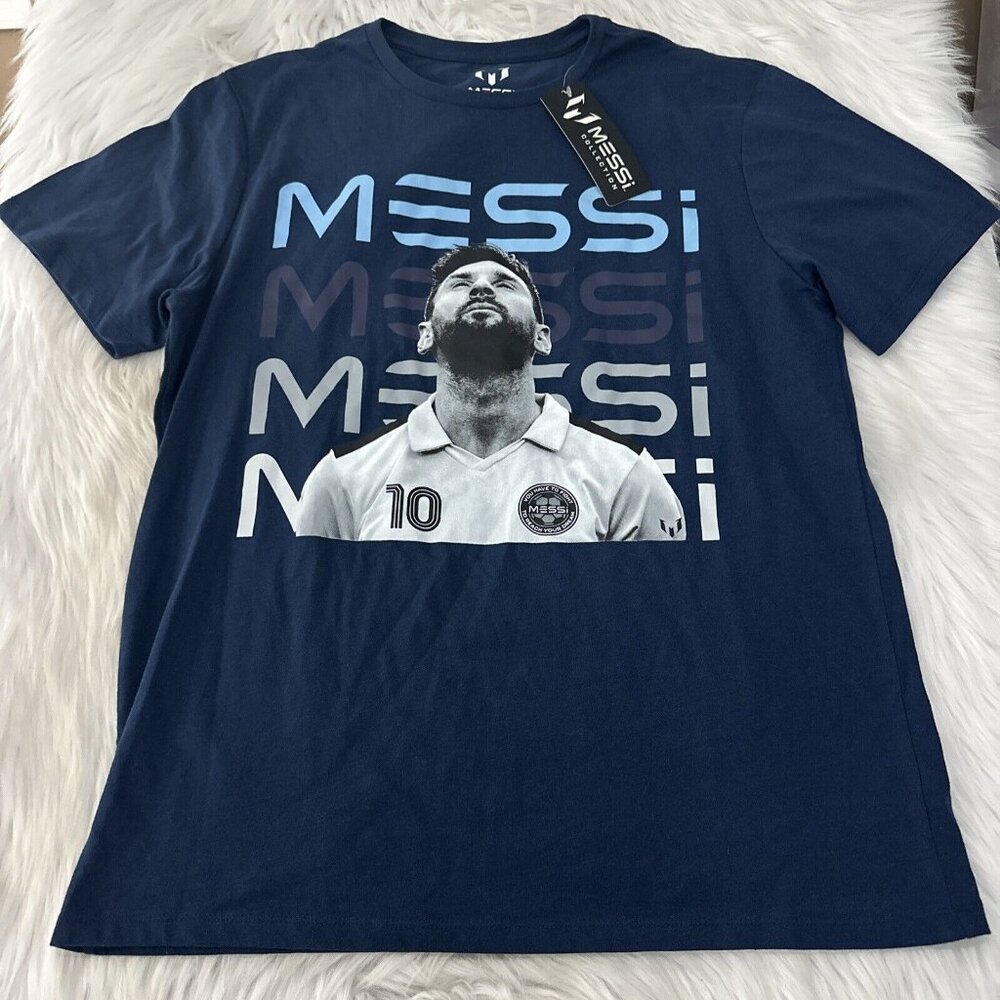 Messi Collection mens NWT L Blue short sleeve Tee Football Soccer